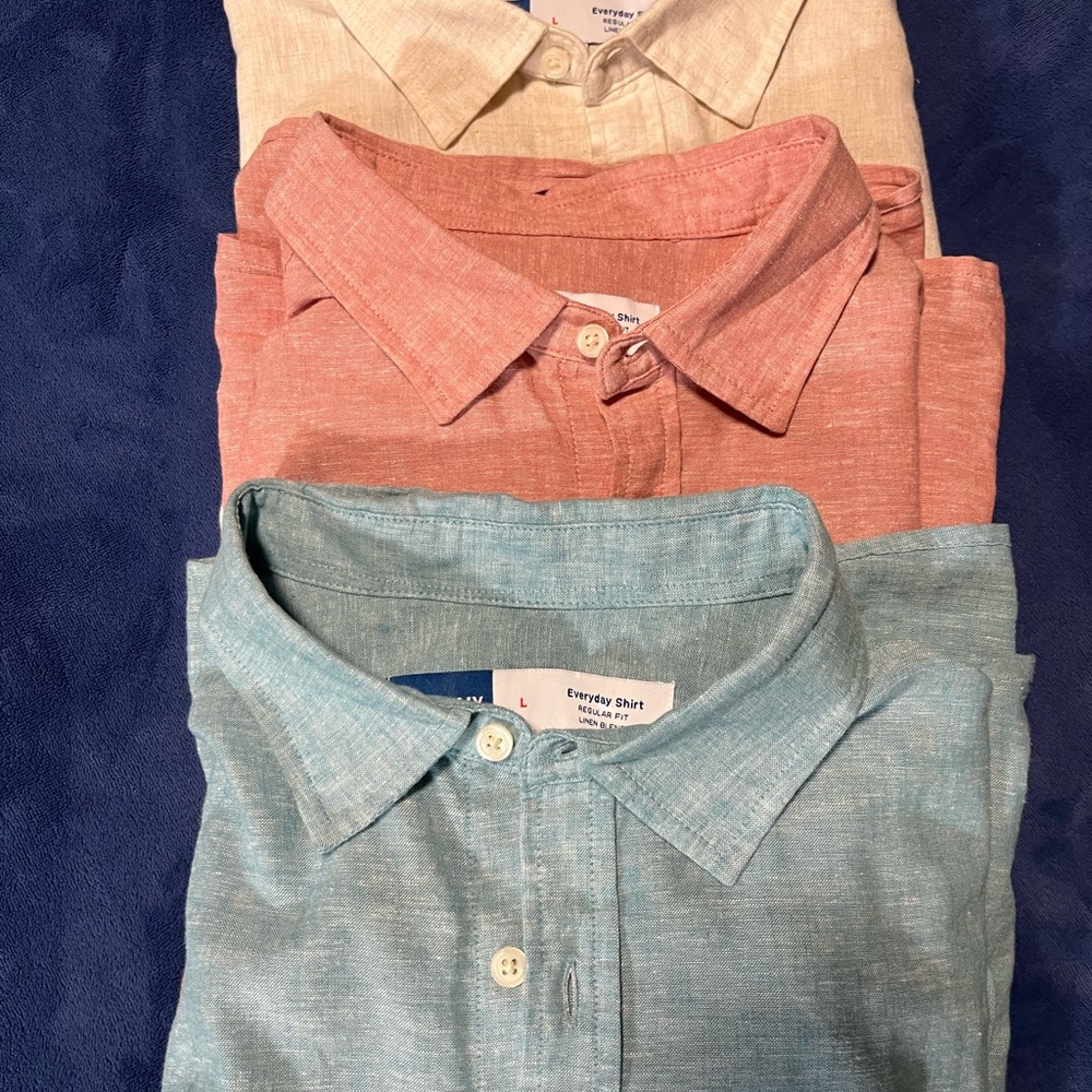 Old Navy Men's Casual Button Down Linen Shirts - Blue, Pink, Cream